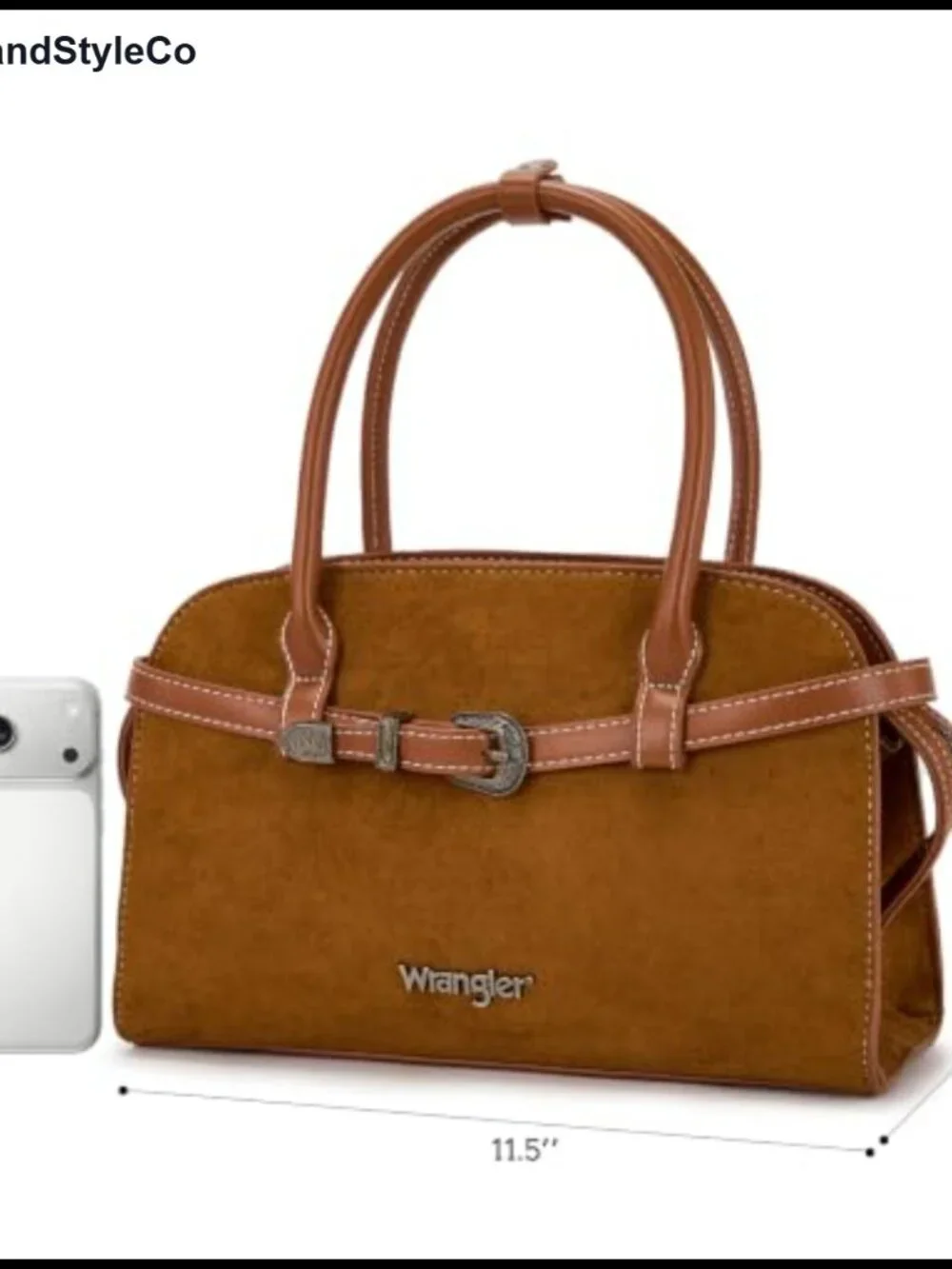 Faux Suede Satchel Handbag Western Buckle Crossbody Bag